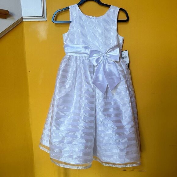 Jayne Copland Girls White Communion Flower Girl Dress With Bow Sz 12 - Picture 1 of 5